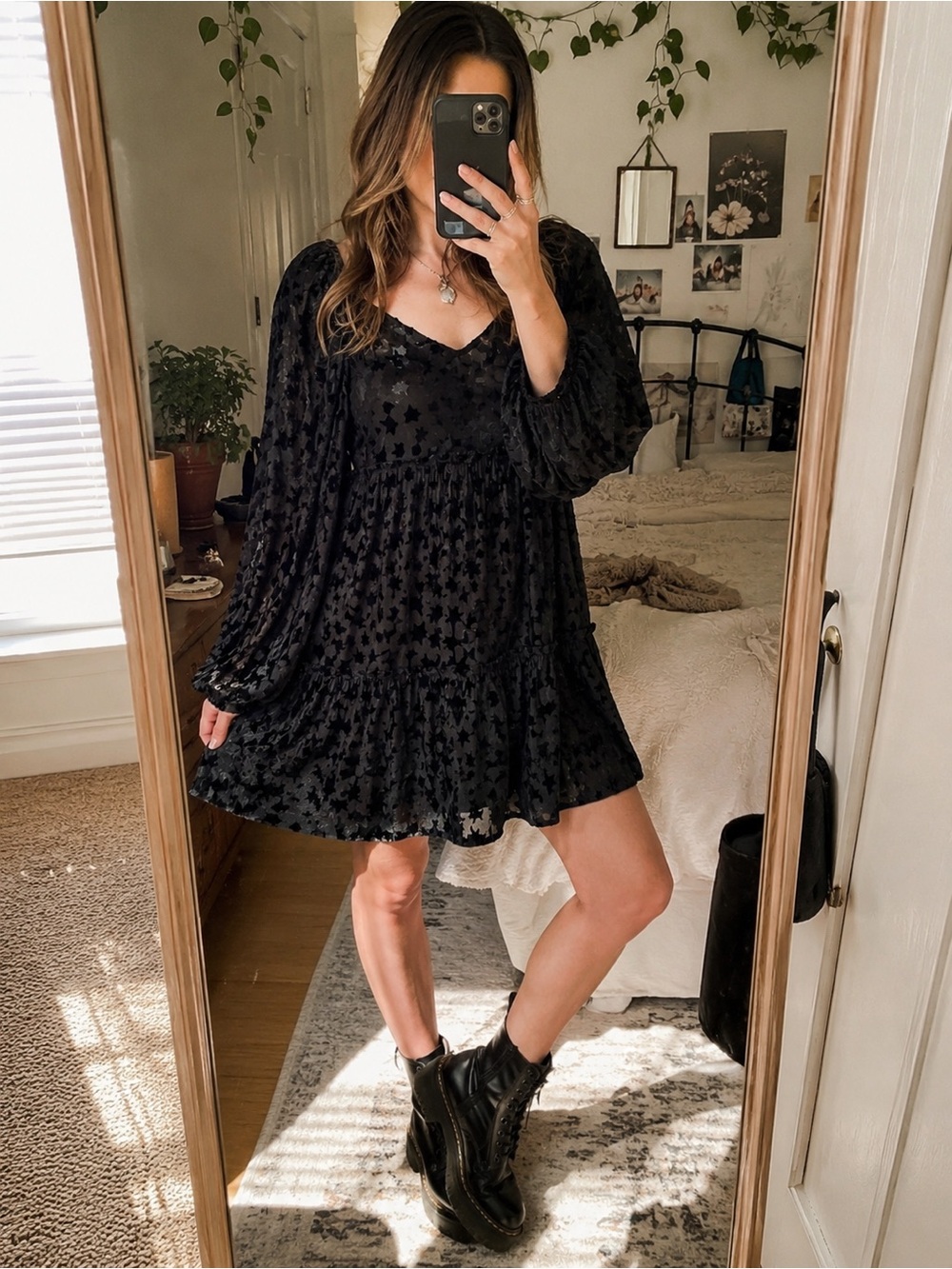 Betsey Johnson Whimsigoth Celestial Velvet Star Babydoll Mini Dress Small